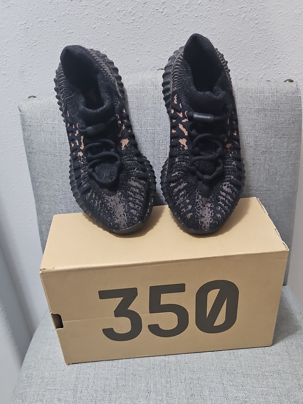 Yeezy Mens Knit Sneakers in Black and Tan Accent